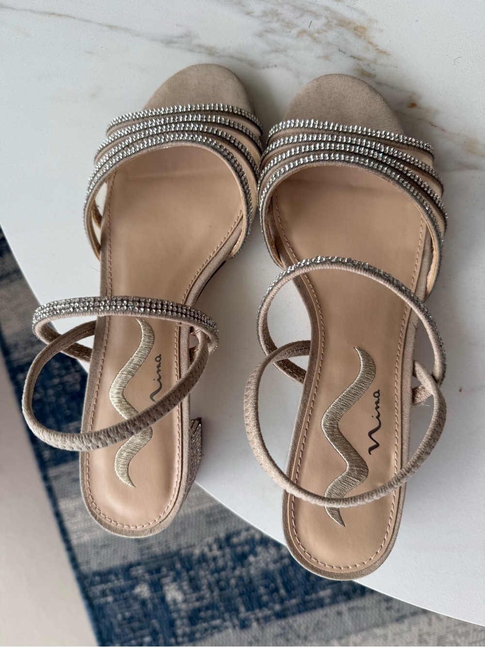 Nina Silver Rhinestone Strappy Flat Sandals